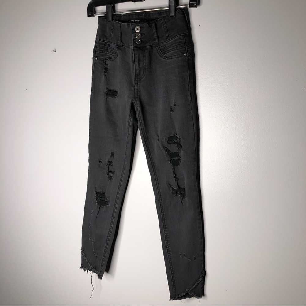 Black Distressed High Rise Skinny Jeans